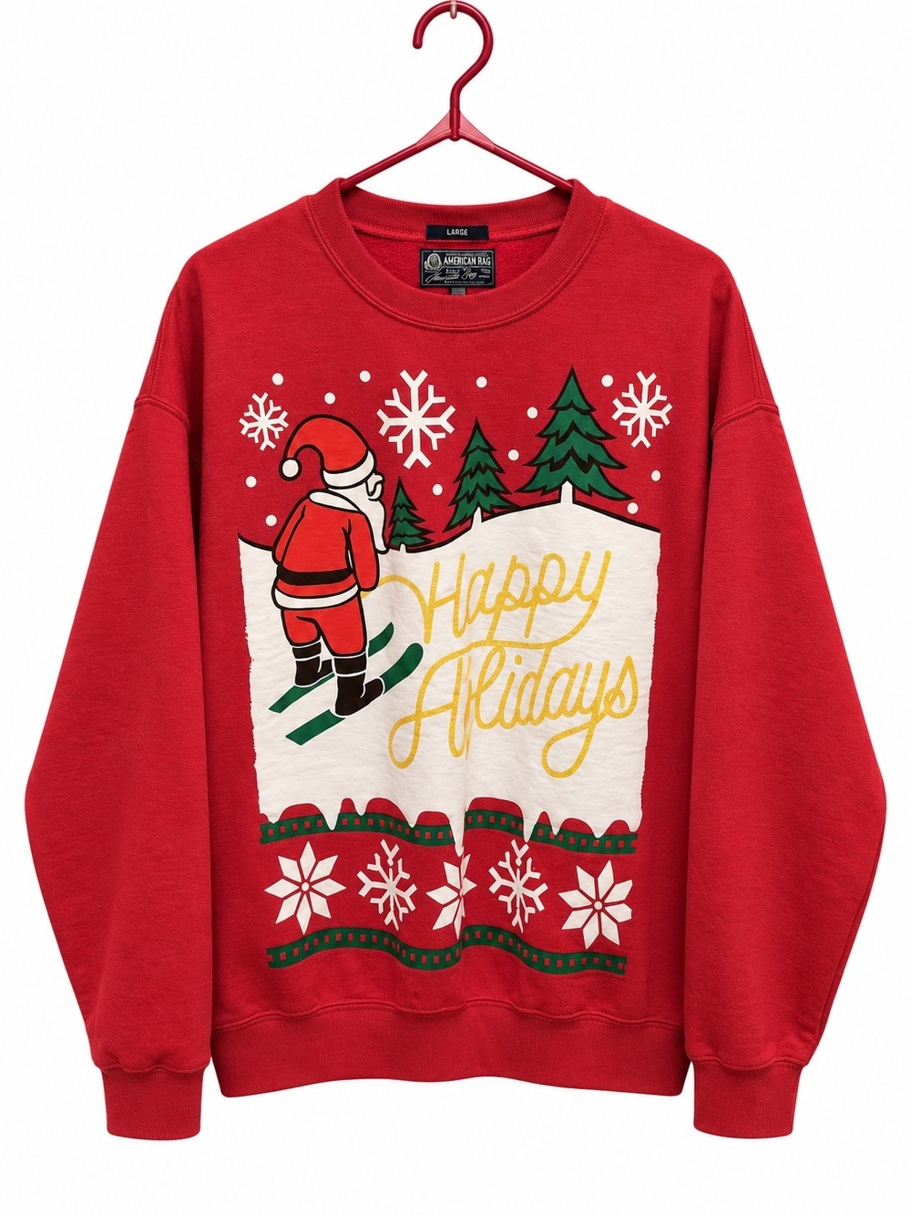 American Rag Red Holiday Sweatshirt with Santa and Green Trees